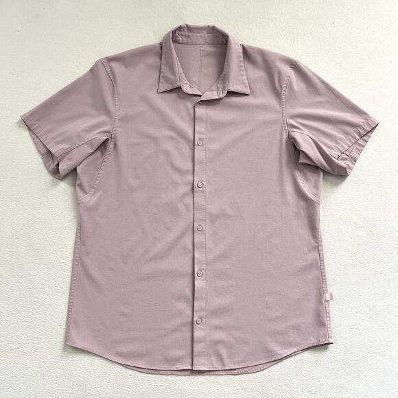 Lululemon Men Peony Pink Button Front Collar Airing Easy Short Sleeve Shirt XL Lululemon Men Peony Pink Button Front Collar Airing Easy Short Sleeve Shirt XL